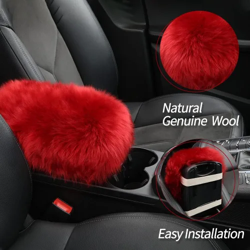 Miniatura 3 de IRIWOOL - Funda de reposabrazos de piel de oveja, cubierta de reposabrazos de auto, cojín suave de consola para coche, cubierta de consola central