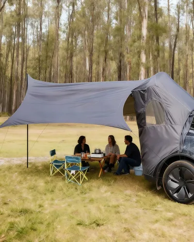 Miniatura 6 de Tienda de campaña con toldo para Tesla Modelo Y 2020-2024, [tela Oxford 420D y UPF 50+ y poliuretano impermeable de 118.110 in] Toldo para portón