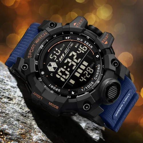 Miniatura 5 de FANMIS Reloj deportivo de cuarzo digital multifunción militar para hombre, impermeable, con alarma, LED, azul