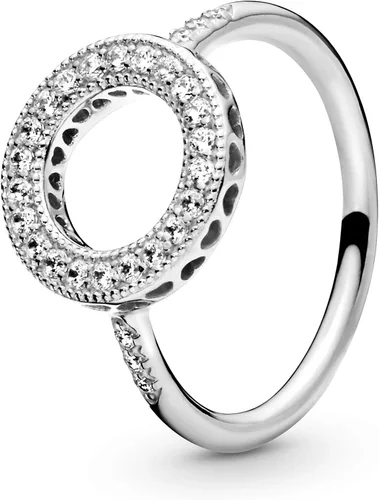 Pandora Joyas corazones de pandora halo anillo de zirconia cúbica en plata esterlina, Metal, Zirconia cúbica