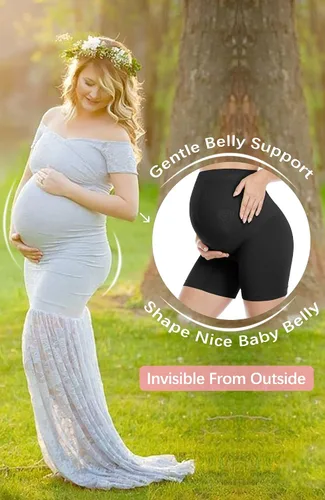 Miniatura 2 de POSHGLAM Ropa interior de maternidad sin costuras para mujer, con soporte para el vientre, cintura alta, medio-muslo, pantalones cortos