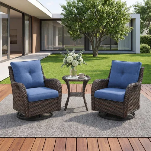 Miniatura 100 de Rilyson Mecedora de mimbre - Juego de 2 sillas mecedoras de mimbre para patio, sillas mecedoras de ratán para porche al aire libre, terraza, jardín