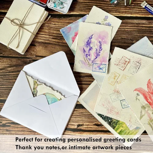 Miniatura 5 de Deckle Edge Papel de acuarela, 100% algodón, 140 libras, 300 GSM, 8 x 8 pulgadas, 30 hojas de papel mixto para técnica seca y húmeda, sin ácidos