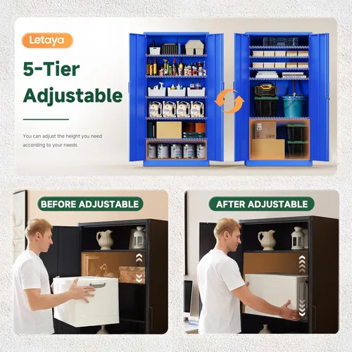 Miniatura 5 de Letaya Gabinetes de Almacenamiento de Garaje de Metal con Puerta con Cerradura y Estantes Ajustables, Gabinetes de Herramientas de Acero para Hogar