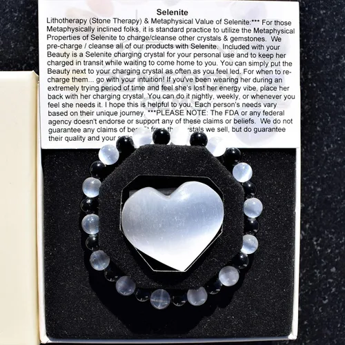 Miniatura 6 de Zenergy Gems - Pulsera con cuentas de cristal natural de 6mm y corazón de selenita para recargar incluido