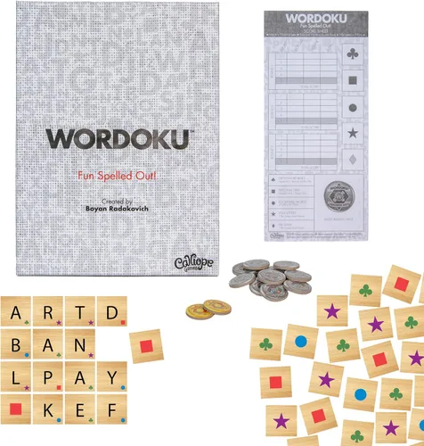 Wordoku Fun Spelled Out - Crucigrama Sudoku Word Puzzle Juego de mesa para juego familiar, juego de cerebro nocturno con azulejos de madera de 1 a 6