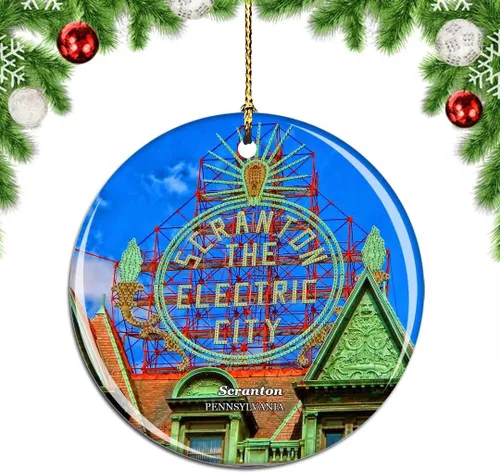 Scranton Pennsylvania Building Pennsylvania USA - Adorno para árbol de Navidad, decoración colgante colgante de decoración de viaje por la ciudad,