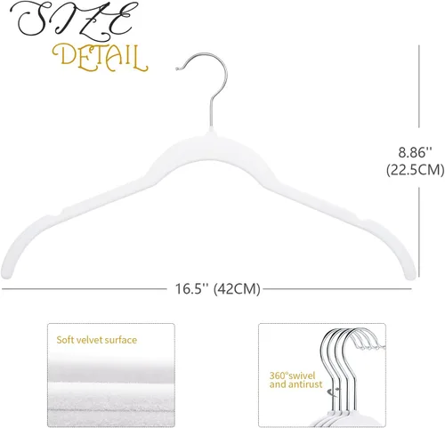 Miniatura 2 de ManGotree Paquete de 50 perchas de terciopelo para camisas para mujer, perchas de traje de 16.5 pulgadas con gancho giratorio de 360°, percha