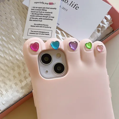 Miniatura 4 de Funda para iPhone 13 Pro Max, fundas 3D Kawaii para teléfono, divertidas y lindas de dibujos animados con pie de uñas decoradas, funda de silicona