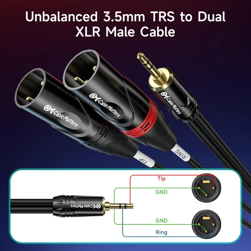 Miniatura 2 de Cable Matters Cable TRS a 2 XLR de 0.138 in de 1/8 de pulgada de 3 pies, macho a macho Aux a Dual XLR Breakout Cable