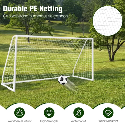 Miniatura 7 de Goplus Portería de fútbol, red de fútbol de 12 x 6 pies/8 x 6 pies / 6 x 4 pies con marco UPVC fuerte, instalación rápida, red de alta resistencia
