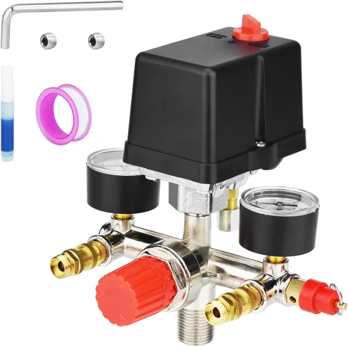 Miniatura 19 de Válvula de control universal del interruptor de presión del compresor de aire (90-120 PSI, 110V-240V) con regulador de 0-180 PSI y válvula de alivio