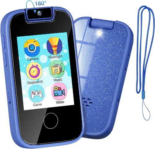 PTHTECHUS Juguetes telefónicos para niños y niñas – Pantalla táctil para niños pequeños, reproductor de música MP3 con doble cámara, rastreador de