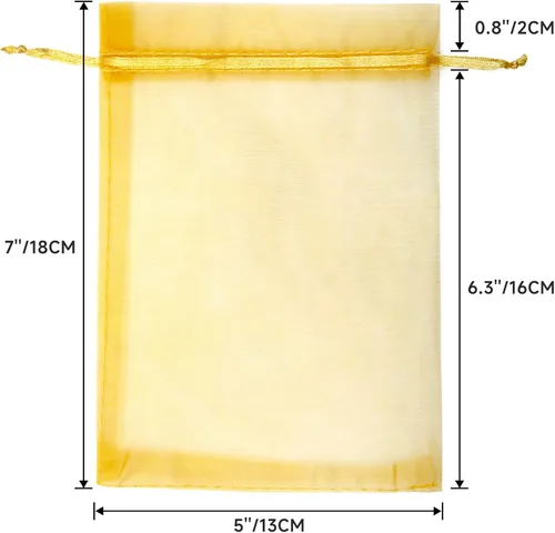 Miniatura 2 de G2PLUS - 25 bolsas de organza doradas de 5 x 7 pulgadas, bolsas de malla transparente para joyería, bolsas de regalo de organza con cordón