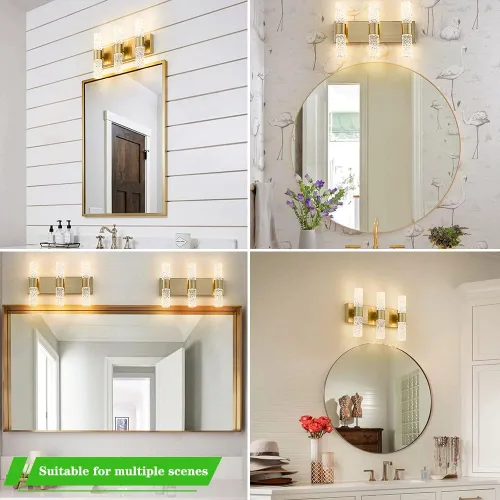 Miniatura 3 de Luminaria de Baño Dorada, Lámpara de Tocador Moderna Cepillada con Cristal, Luminaria de Tocador de Baño de 6 Luces de Cristal Sobre Espejo, Aplique
