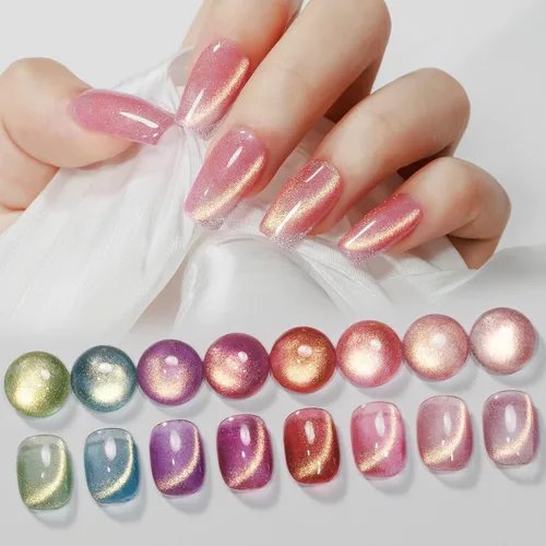 Miniatura 11 de MIZHSE Esmalte de uñas de gel de ojo de gato de 8 colores, juego de esmaltes de gel magnético con purpurina con barra magnética, holográfico Gel