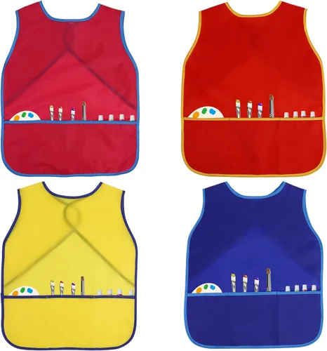 Miniatura 2 de 4 delantales de pintura para niños, delantales impermeables con 3 bolsillos, para niños de 3 a 8 años, 4 colores 4 colores (velcro)