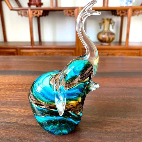 Miniatura 4 de Figuras de elefante Blwon de cristal, adorno de mesa, escultura de vida silvestre, artesanía, hecho a mano, soplado a mano, decoración del hogar