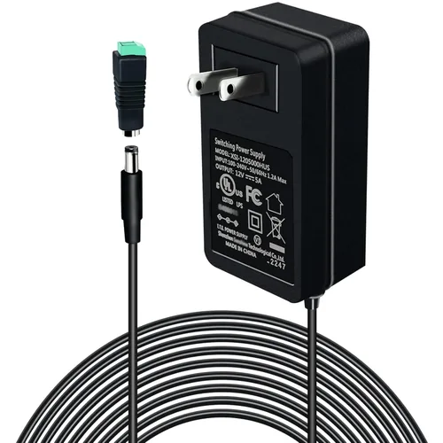 Adaptador de fuente de alimentación de 12 V 5 A, listado por UL, 12 voltios, 5 amperios, 60 W, fuente de adaptador de corriente CA, transformador de