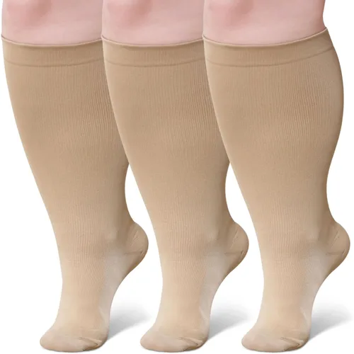 CaiDieNu Calcetines de compresión de talla grande para mujeres y hombres: pantorrilla ancha hasta 6XL 20-30 mmHg Rodilla de alto soporte de