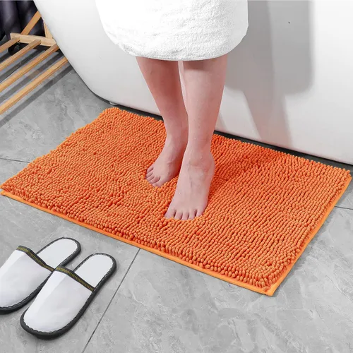 Alfombra de baño de felpilla, extra suave y absorbente, alfombra de baño lanuda antideslizante, lavable a máquina, 20 x 32 pulgadas, color naranja