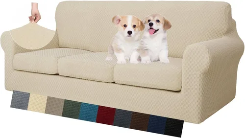 Miniatura 45 de MAXIJIN funda para sofá de 4 piezas, para sofás de 3 plazas, muy elástica, no se desliza, para perros, para mascotas, protector elástico de muebles