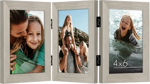 Miniatura 42 de Armazón de fotos con bisagra y frente de vidrio. Fabricado para exhibir dos fotos de 4 x 6 pulgadas, se para de manera vertical en el escritorio