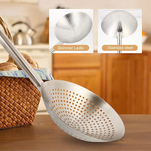 Miniatura 8 de Yardwe Cuchara de acero inoxidable espesada de 20.07 pulgadas de malla fina para freír colador para cocina, pasta, filtrado de carne vegetal