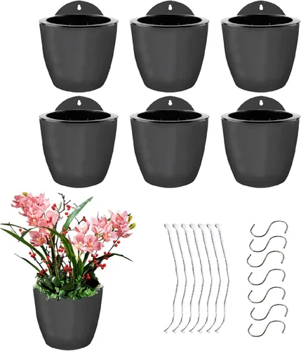 Paquete de 7 macetas de plástico con riego automático para colgar en la pared, tamaño de 7 pulgadas con 7 ganchos de repuesto para plantas, flores,