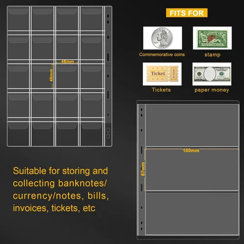 Miniatura 3 de ANKHOH Soporte para libros de colección de monedas con cremallera para coleccionistas, 200 bolsillos para monedas y 30 fundas para billetes, de piel