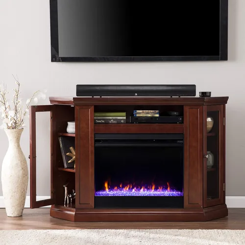 Miniatura 7 de SEI Furniture Claremont Chimenea de esquina eléctrica convertible que cambia de color, color cereza