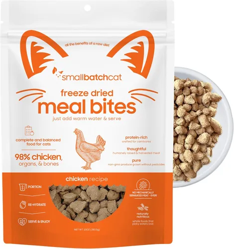 Miniatura 9 de smallbatch Alimento crudo liofilizado para gatos, bocados de alimentos estables en conservación, receta de pavo, comida o adorno alto en proteínas