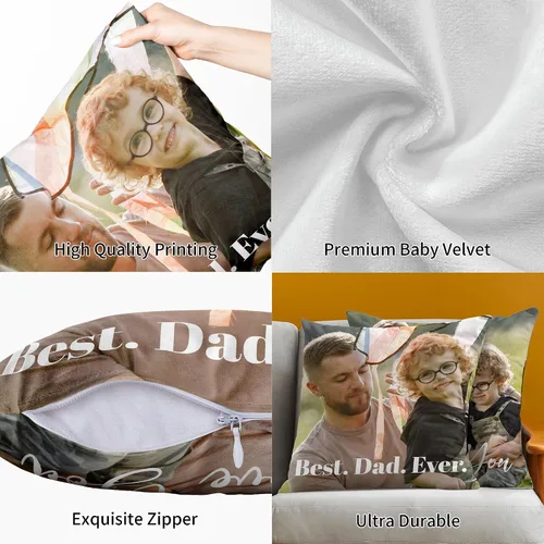 Miniatura 3 de Easycosy Funda de almohada de terciopelo personalizada, 12 x 12 pulgadas, foto y texto personalizados, dos lados, regalo del día del padre