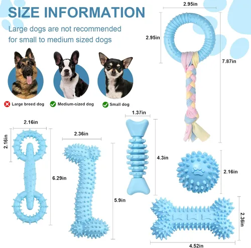 Miniatura 2 de Paquete de 6 juguetes masticables para cachorros, lindos juguetes azules para perros pequeños, juguetes para cachorros, juguetes para dentición