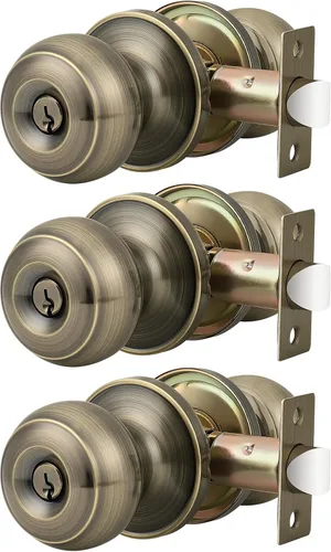 Miniatura 18 de Probrico - Paquete de 3 perillas redondas de níquel satinado para puerta de entrada, con llaves iguales, puerta exterior e interior, delantera