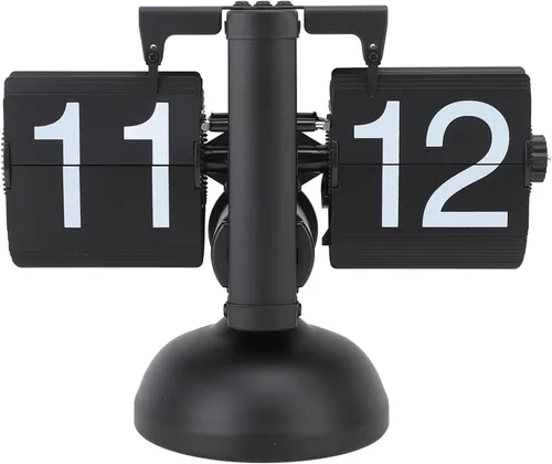 Flip Clock Large Number Battery Powered 304 Stainless Steel Tabletop Retro Flip Clock for Home Office 24 Hours All Black - Vintage Mechanical Type 4