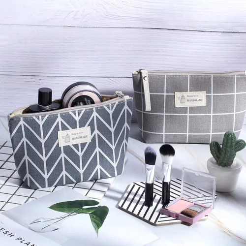Miniatura 6 de Boao 6 bolsas de lona para cosméticos para bolso con cremallera, bolsa de maquillaje impresa, bolsa de viaje de lona multifunción para mujeres