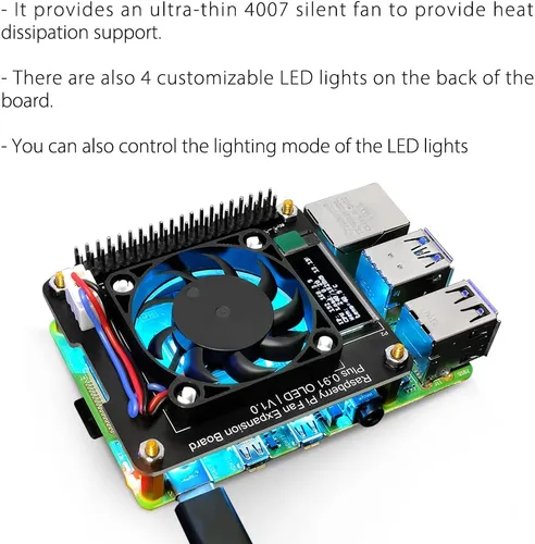 Miniatura 3 de GeeekPi Sombrero de ventilador para Raspberry Pi 4 Modelo B, PWM Fan GPIO Placa de expansión con pantalla OLED de 0.91 pulgadas para Raspberry Pi