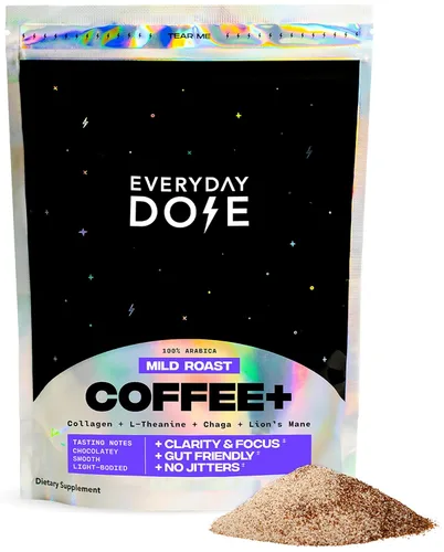 Miniatura 8 de Everyday Dose Bold - Café de hongos de tostado medio, 90 mg de cafeína por porción con colágeno de ganado alimentado con pasto, chaga, Melena