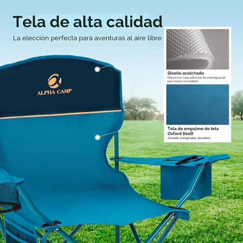 Miniatura 6 de ALPHA CAMP Silla de Camping 2 Unidades Silla Portátil con Enfriador de 3 Latas Silla Plegable con Bolsillo Lateral y Portavasos, Plegable para Azul