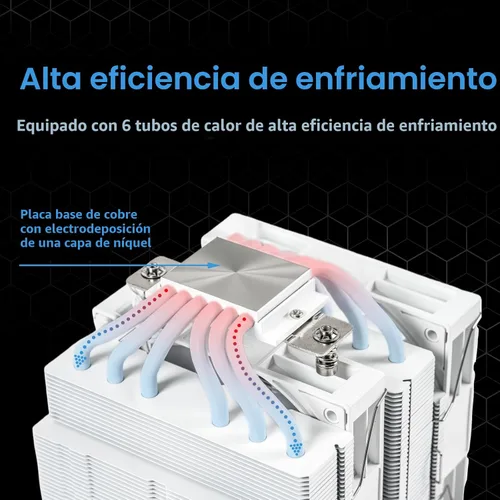Miniatura 6 de KINGCOOL Iron Wind 120 ARGB Enfriador de aire para CPU, 6 tubos de calor y torres duales, ventiladores PWM duales de 120 mm, velocidad de 1800 RPM