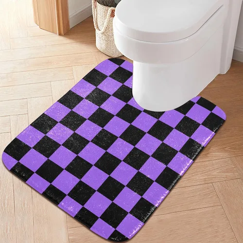 Miniatura 6 de Tapete de baño a cuadros negros y morados, suave, absorbente, lavable, tapete de baño para suelo de baño, tapete de baño antideslizante para baño
