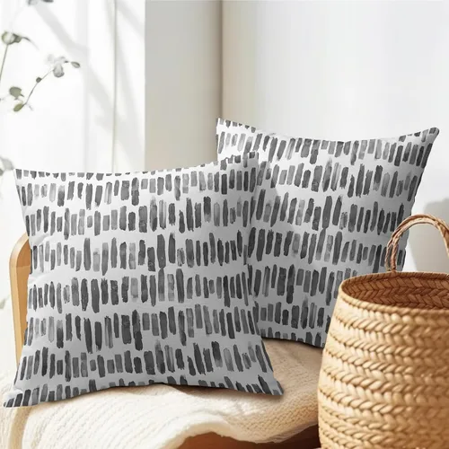 Miniatura 5 de Juego de 2 fundas de almohada de rayas negras para exteriores, 16 x 16 pulgadas, diseño geométrico de rayas abstractas, algodón y lino, cuadradas