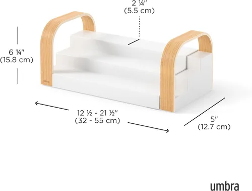 Miniatura 3 de Umbra Bellwood - Estante de tres niveles para especias, diseño expandible hecho de plástico duradero y madera, natural/blanco