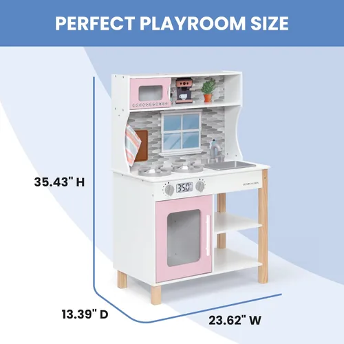Miniatura 8 de Delta Children Tiny Chef Play Kitchen - Juego de cocina de juguete con perillas realistas que giran/hacen clic, horno, fregadero, microondas y 15