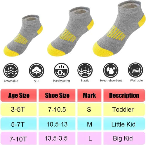 Miniatura 2 de 12 pares de calcetines de algodón atléticos para niños, calcetines de algodón medio acolchados de corte bajo