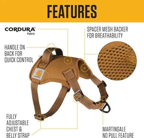 Miniatura 2 de Carhartt Arnés para Perro de Lona de Nylon Sin Tirones, Arnés para Perro Totalmente Ajustable con Mango de Control Rápido y Acentos Reflectantes