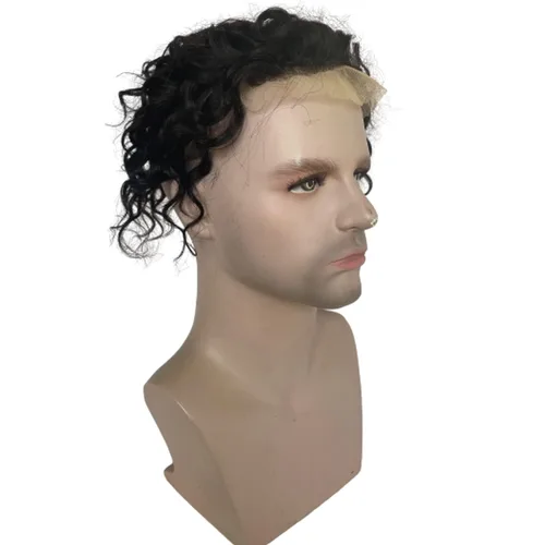 Miniatura 3 de Voloria Toupee - Extensiones de pelo rizado de 8 pulgadas para hombre, sistema de reemplazo de cabello humano virgen 100% europeo para hombres, red