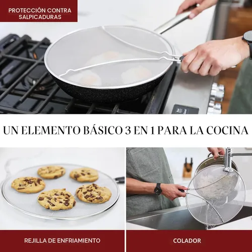Miniatura 4 de Pantalla contra salpicaduras para sartén, protector de salpicaduras de grasa de acero inoxidable de 13 pulgadas, cubre salpicaduras de aceite cuando