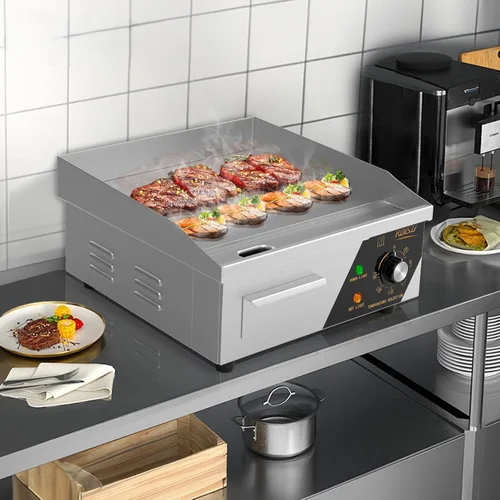 Miniatura 9 de Bonnlo Plancha comercial de 14 pulgadas y 1500 W con encimera de acero inoxidable, plancha plana, control de temperatura ajustable de 122-572 ℉